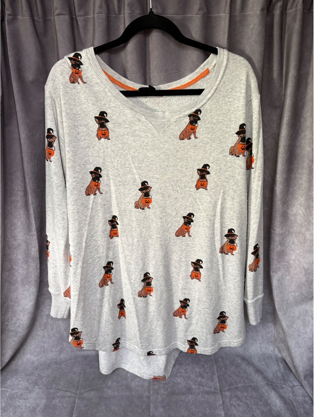 Jane + Delancey Halloween Frenchie Witch Sweatshirt Gray Fleece Women’s 1X